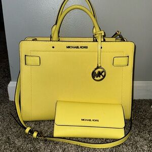 Michael Kors, yellow purse + wallet, lightly used.